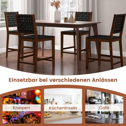 2er Set Esszimmerstuhl mit geflochtener Rückenlehne, Holzstuhl, belastbar bis 150 kg, schwarz
