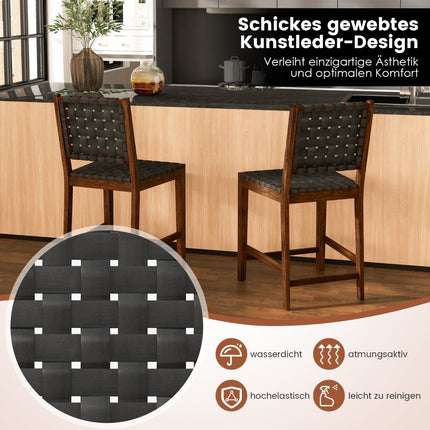 2er Set Esszimmerstuhl mit geflochtener Rückenlehne, Holzstuhl, belastbar bis 150 kg, schwarz
