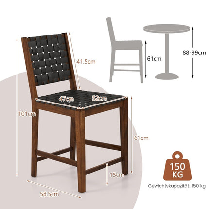 2er Set Esszimmerstuhl mit geflochtener Rückenlehne, Holzstuhl, belastbar bis 150 kg, schwarz