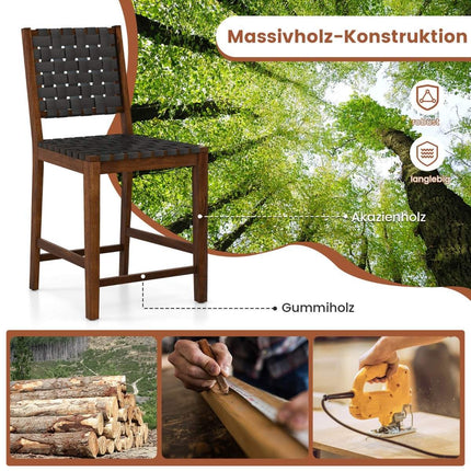 2er Set Esszimmerstuhl mit geflochtener Rückenlehne, Holzstuhl, belastbar bis 150 kg, schwarz