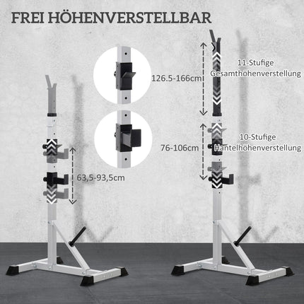 Set van 2 halterstandaards, 3 niveaus, in hoogte verstelbaar, halterrek van staal, halterrek, belastbaar tot 200 kg, squatrek, halterstandaard, halterschijfstandaard voor krachttraining
