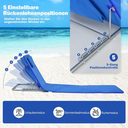 2er Set faltbare Strandmatten mit 2 Liegestühlen und Beistelltisch 151 x 55,5 x 27-47 Blau