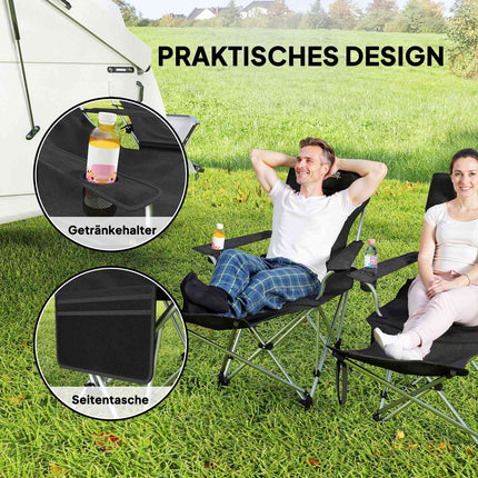 Klappbare Campingstühle mit Fußstütze & Getränkehalter – 120 kg