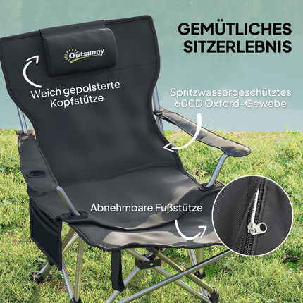 Folding camping chairs with footrest and drink holder, 120 kg capacity