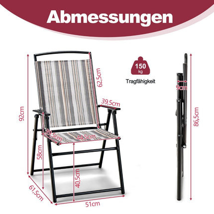 Set van 2 tuinstoelen klapstoelen met armleuningen 51 x 61,5 x 92 cm grijs