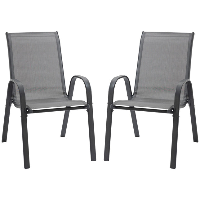 Stapelbare Gartenstühle, Metallgitter, 2er-Set, Grau