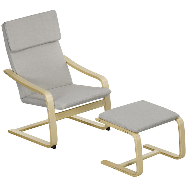 Lounge-Sessel-Set mit Hocker – Leinenbezug, hellgrau