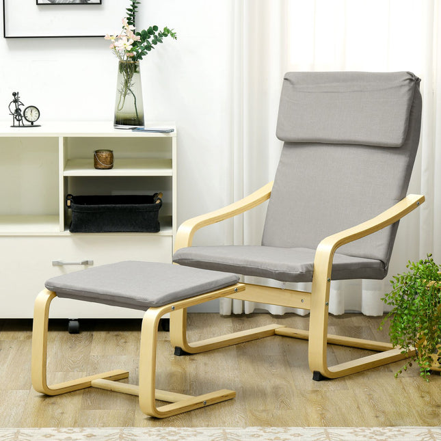 Lounge-Sessel-Set mit Hocker – Leinenbezug, hellgrau