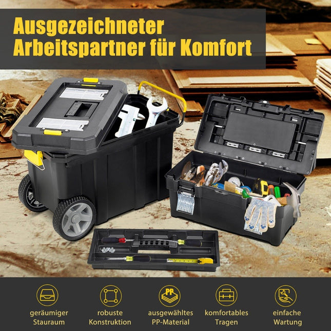 2er Set Tragbarer Werkzeugkoffer mit Ziehgriff und herausnehmbarem Fach, Trolley-Werkzeugkoffer, schwarz
