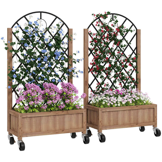 Raised garden bed with trellis and wheels - Wood, 152x25x97 cm