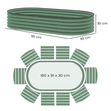 Set van 2 verhoogde bedden van staal, plantenbed, koudframe, tuinbed, bloembak, stapelbaar, plantenbak, groentebed, 181 x 93 x 30 cm voor tuin, balkon, plantenpot voor bloemen, planten, groenten Aosom