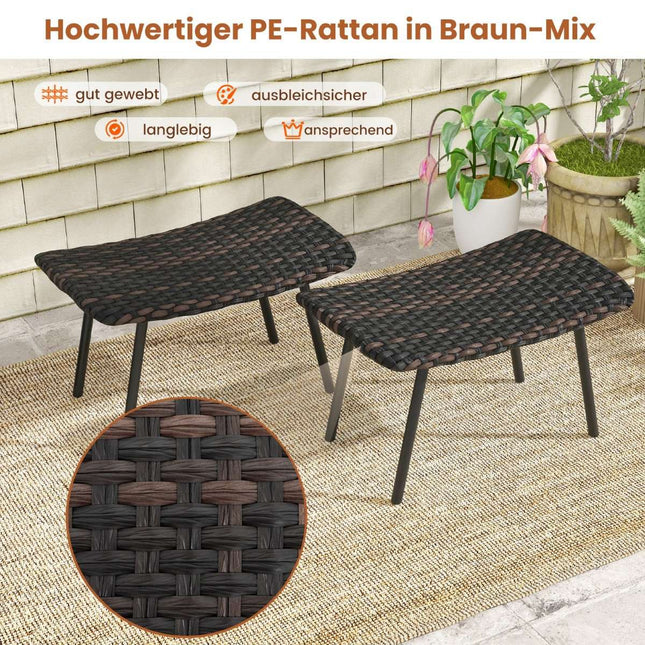 Set of 2 rattan footstools with quick-drying foam padding