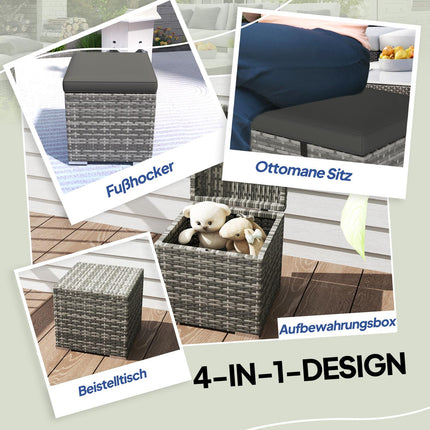Geflochtene Outdoor-Hocker mit Stauraum – Dunkelgrau, wetterfest