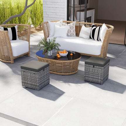 Geflochtene Outdoor-Hocker mit Stauraum – Dunkelgrau, wetterfest
