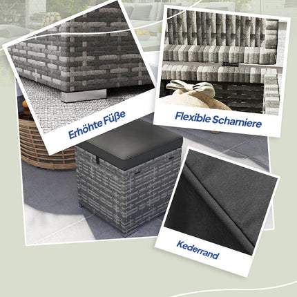 Geflochtene Outdoor-Hocker mit Stauraum – Dunkelgrau, wetterfest