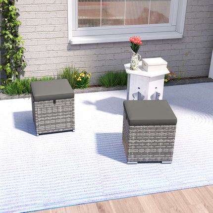 Geflochtene Outdoor-Hocker mit Stauraum – Dunkelgrau, wetterfest