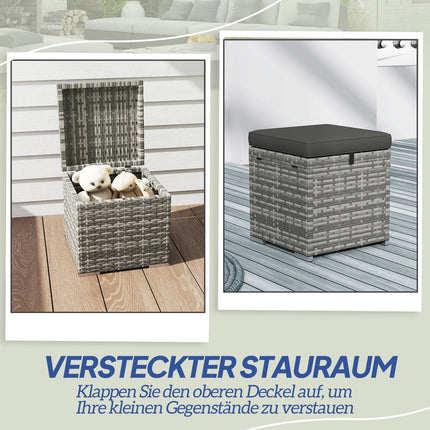 Geflochtene Outdoor-Hocker mit Stauraum – Dunkelgrau, wetterfest