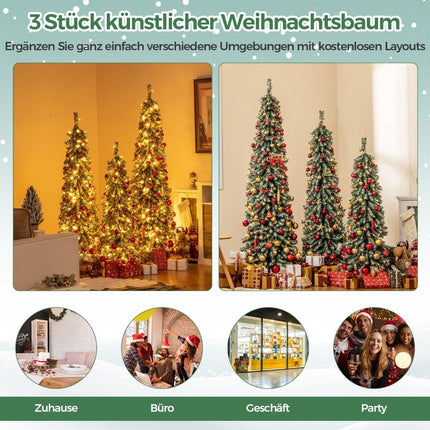 3er Set Künstliche Bleistift-Weihnachtsbäume 120+150+180 cm Weihnachtsbaum für Home Office