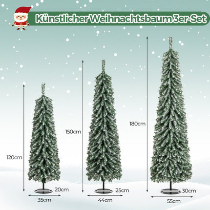 3er Set Künstliche Bleistift-Weihnachtsbäume 120+150+180 cm Weihnachtsbaum für Home Office