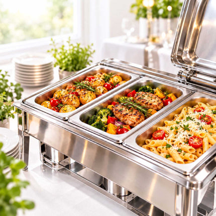 Set of 3 GN 1/4 Gastronorm Trays with Lids, 15 cm Deep, Stainless Steel