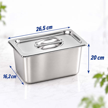 Set of 3 GN 1/4 Gastronorm Trays with Lids, 20 cm Deep, Stainless Steel