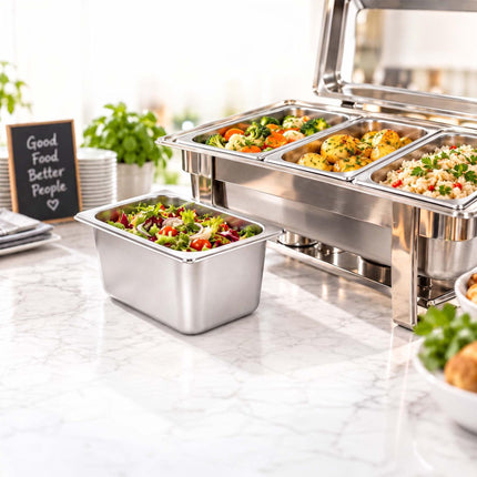 Set of 3 GN 1/4 Gastronorm Trays with Lids, 20 cm Deep, Stainless Steel