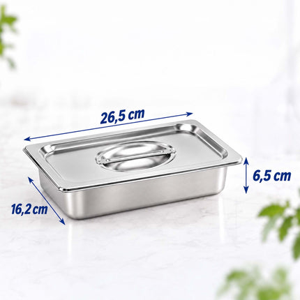 Set of 3 GN 1/4 Gastronorm Trays with Lids, 6.5 cm Deep, Stainless Steel