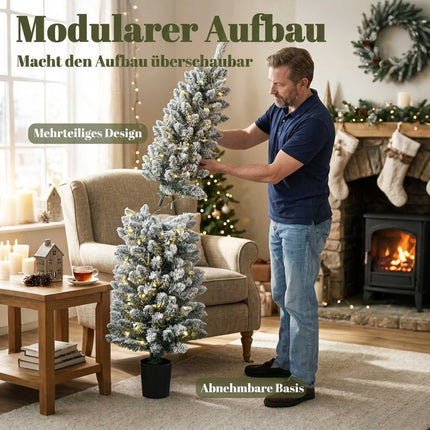 Set of 3 Snow-Flocked LED Christmas Trees 90/120/150 cm, Slim, 8 Light Modes