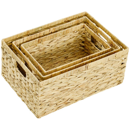 Pletené úložné koše z vodního hyacintu, sada 3 ks, 40x30x18 cm