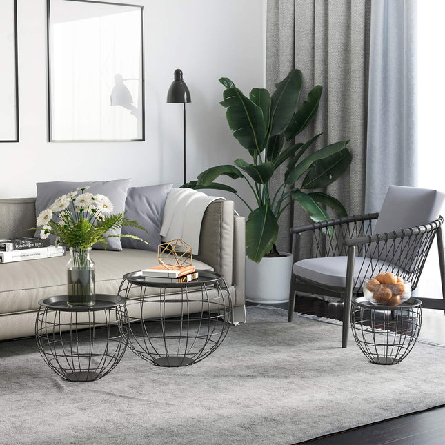 Schwarze Couchtische – 3er-Set mit abnehmbaren Platten