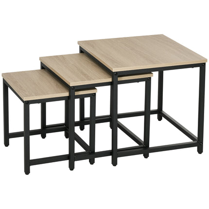 Nesting coffee table set with steel frame and wooden finish