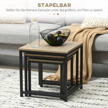 Nesting coffee table set with steel frame and wooden finish