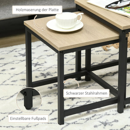 Nesting coffee table set with steel frame and wooden finish