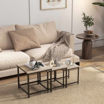 Nesting coffee table set with steel frame and wooden finish