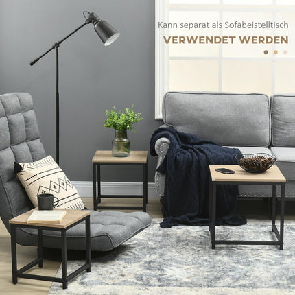 Nesting coffee table set with steel frame and wooden finish