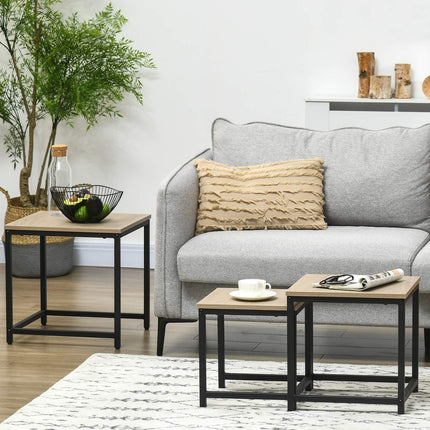 Nesting coffee table set with steel frame and wooden finish