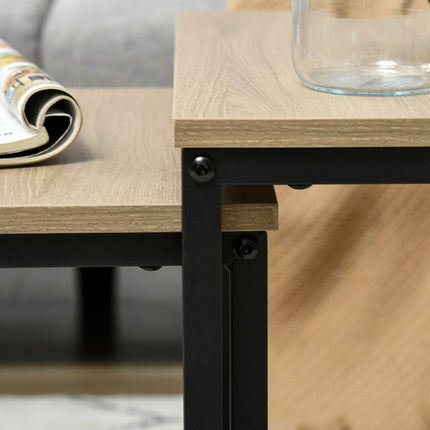 Nesting coffee table set with steel frame and wooden finish