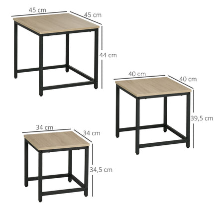 Nesting coffee table set with steel frame and wooden finish