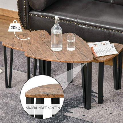 Kaffeetisch-Set, verschachtelbar, Natur-MDF und schwarze Oberfläche