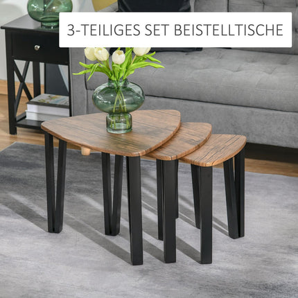 Kaffeetisch-Set, verschachtelbar, Natur-MDF und schwarze Oberfläche