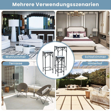 3er Set Metall Pflanzenständer mit Mosaikfliesen ineinander stapelbare Pflanzgefäße blau 28/23/18cm