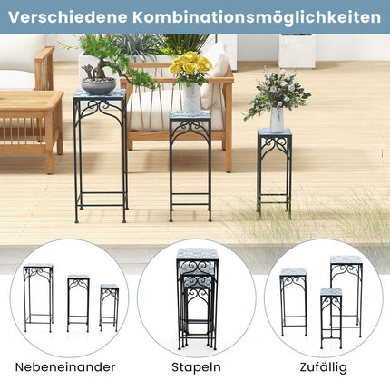 3er Set Metall Pflanzenständer mit Mosaikfliesen ineinander stapelbare Pflanzgefäße blau 28/23/18cm