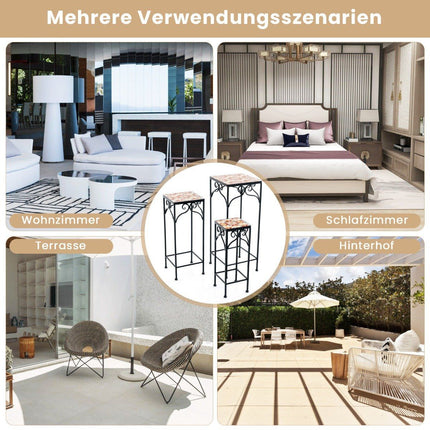 3er Set Metall Pflanzenständer mit Mosaikfliesen ineinander stapelbare Pflanzgefäße gelb 28/23/18cm