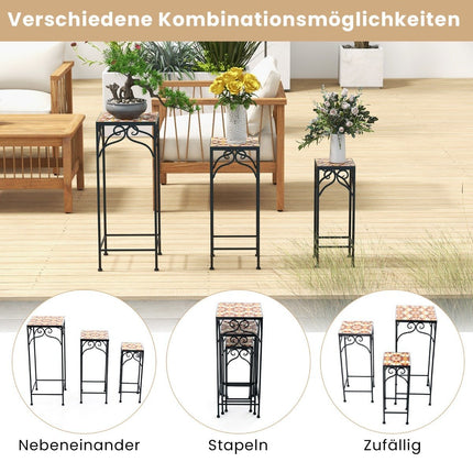3er Set Metall Pflanzenständer mit Mosaikfliesen ineinander stapelbare Pflanzgefäße gelb 28/23/18cm