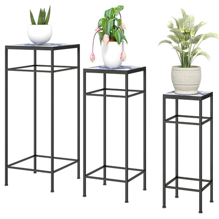 Metall-Pflanzenständer für den Innenbereich – 3er-Set, blau und weiß, 71 cm