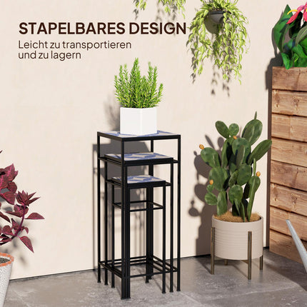 Metall-Pflanzenständer für den Innenbereich – 3er-Set, blau und weiß, 71 cm