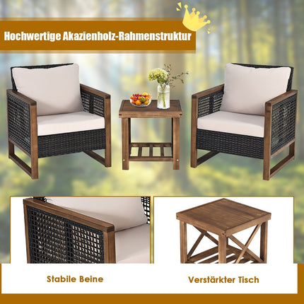 3er Set Rattan Gartenmöbel Polyrattan Loungeset mit waschbaren Sitzpolstern Outdoor Sitzgruppe