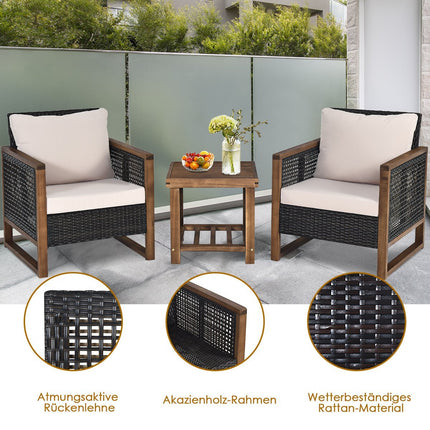 3er Set Rattan Gartenmöbel Polyrattan Loungeset mit waschbaren Sitzpolstern Outdoor Sitzgruppe