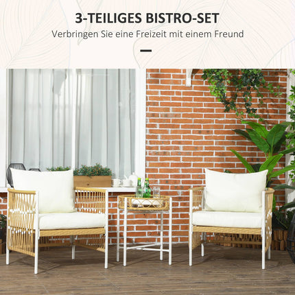 Rattan-Gartenmöbel: 3-teilig, Kissen, gelb/creme