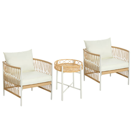 Rattan-Gartenmöbel: 3-teilig, Kissen, gelb/creme